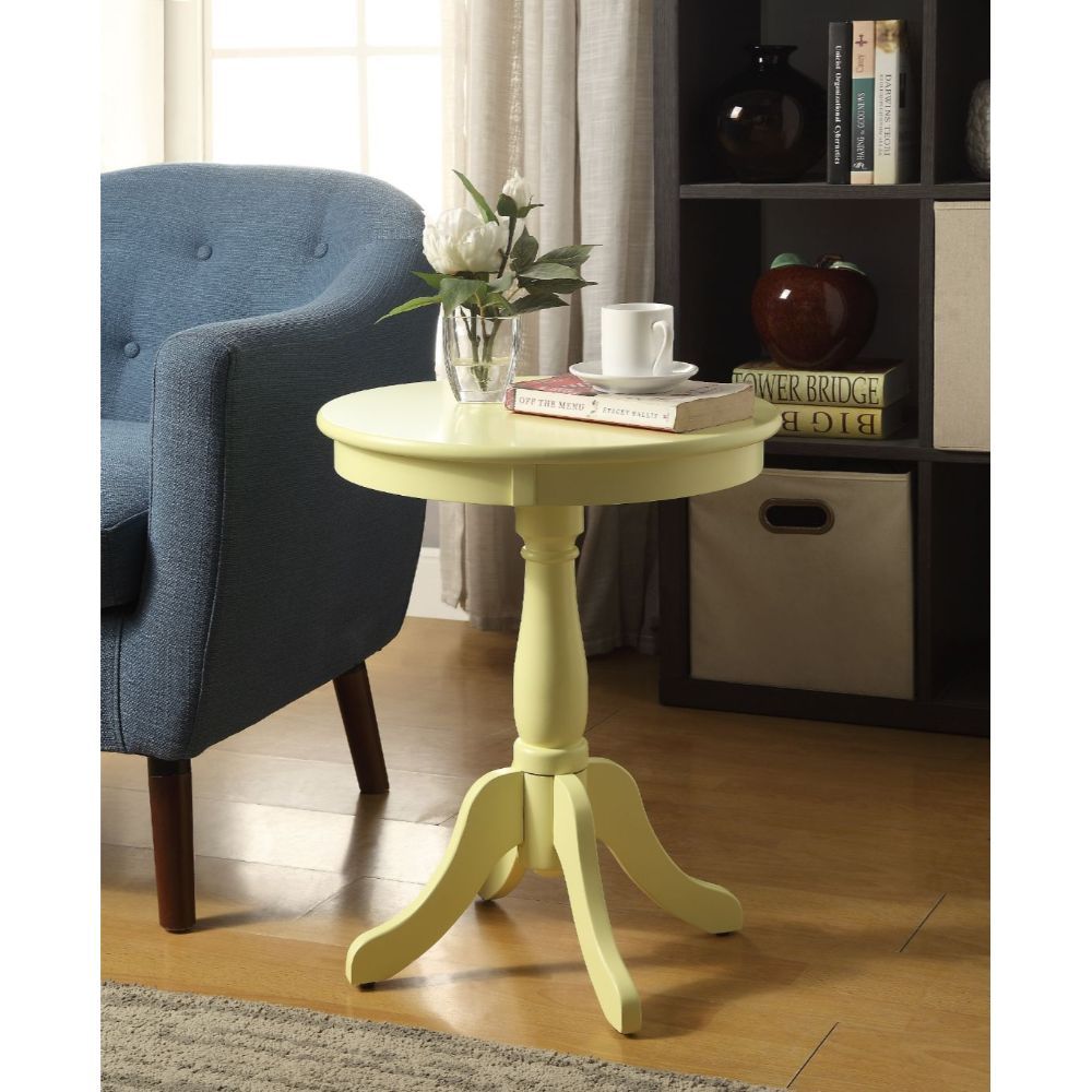 Light Green Solid Wooden Pedestal Side Table