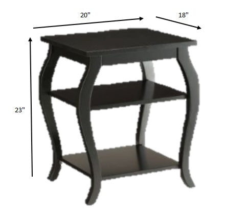 23" Brown Wood Bow Leg Square End Table With Two Shelves