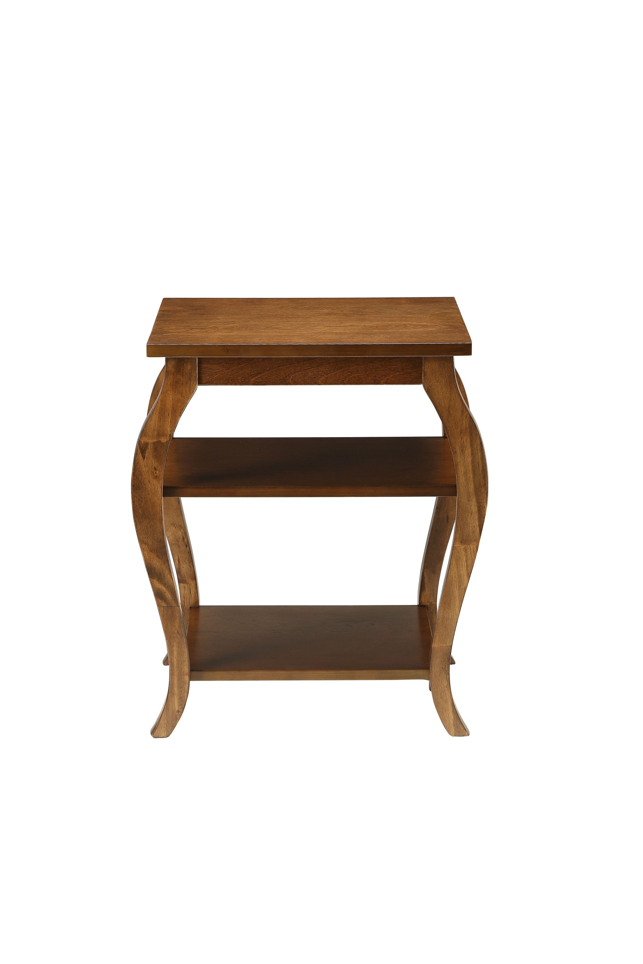 23" Brown Wood Bow Leg Square End Table With Two Shelves