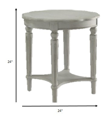 24" Off White Solid Wood End Table With Shelf