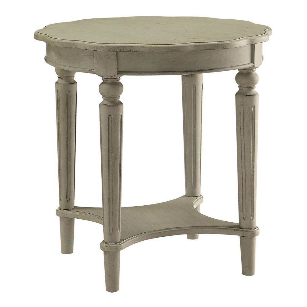 24" Off White Solid Wood Oval End Table With Shelf