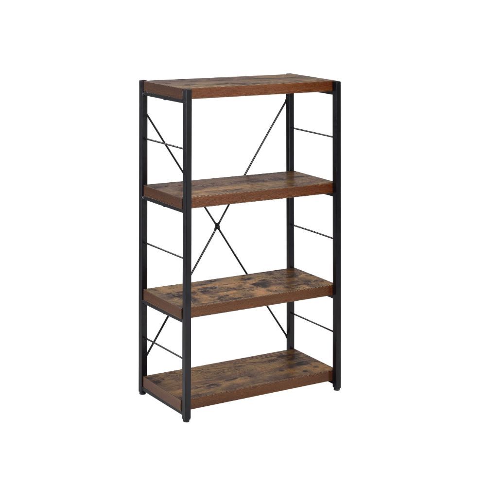 43" Brown And Black Metal Three Tier Etagere Bookcase