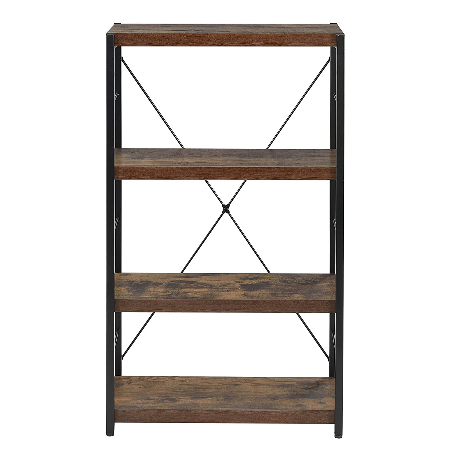 43" Brown And Black Metal Three Tier Etagere Bookcase