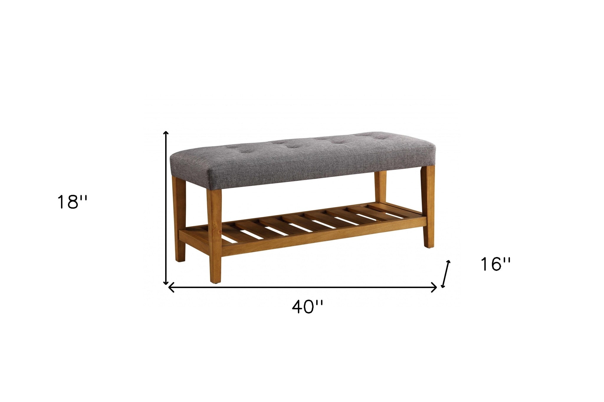 40" Beige and Brown Upholstered Polyester Bench with Shelves