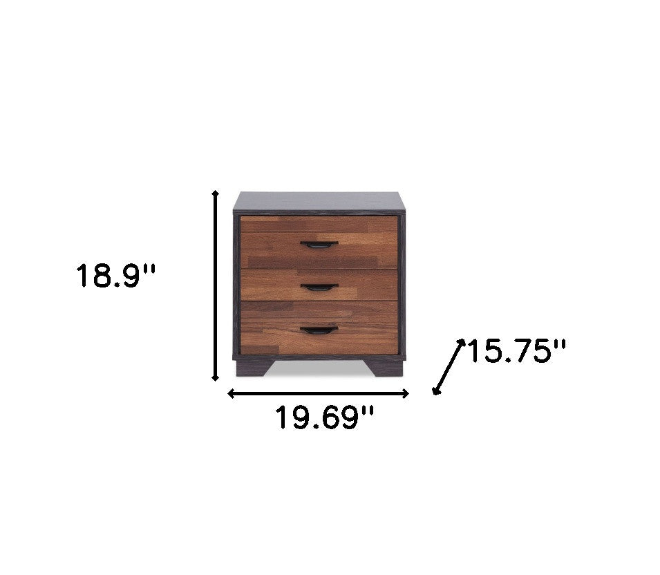 19" Espresso And Walnut Brown Three Drawer Wood Nightstand