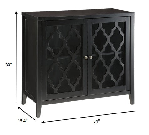 34" Black Sideboard with Glass Doors