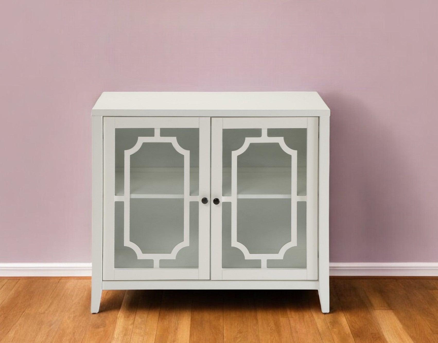 34" White Sideboard with Two Glass Doors