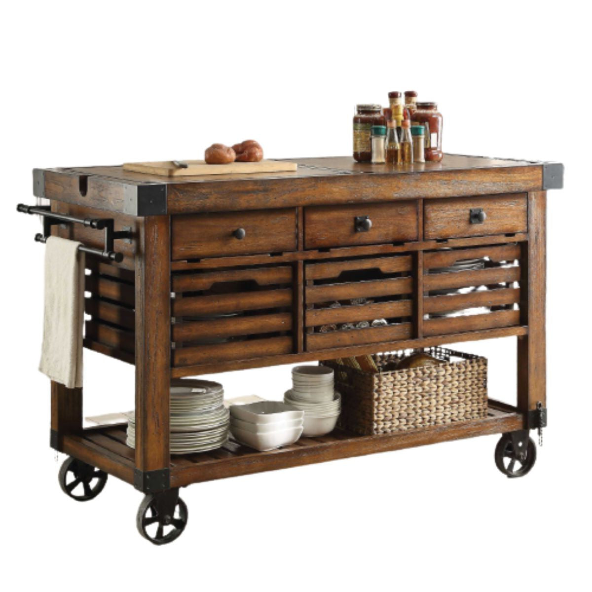 Brown 52" Rolling Kitchen Cart With Storage