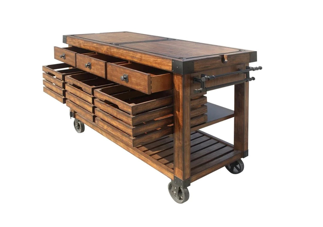 Brown 52" Rolling Kitchen Cart With Storage