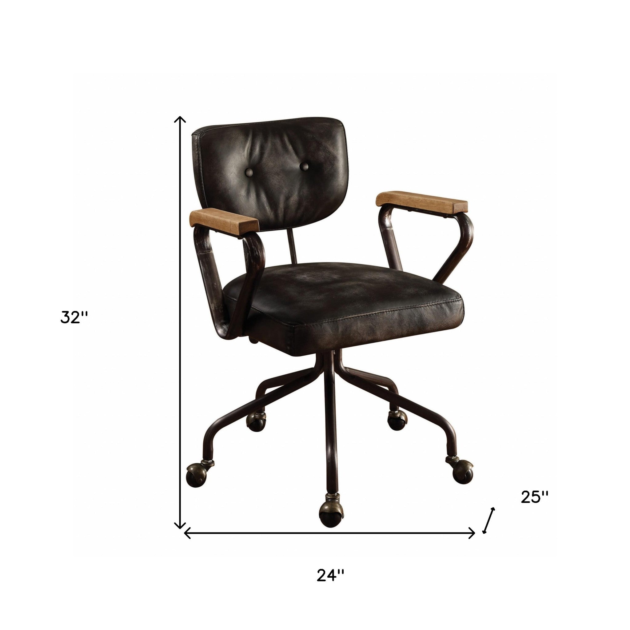 Black Adjustable Swivel Faux Leather Rolling Office Chair