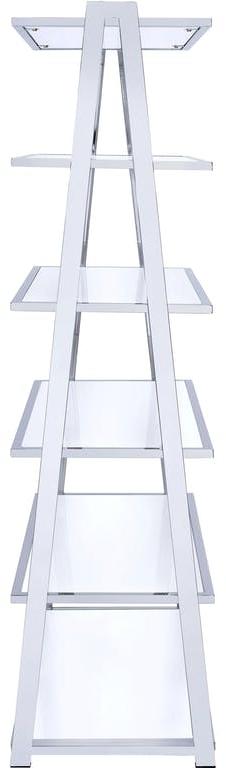 71" White And Silver Metal Five Tier Ladder Bookcase