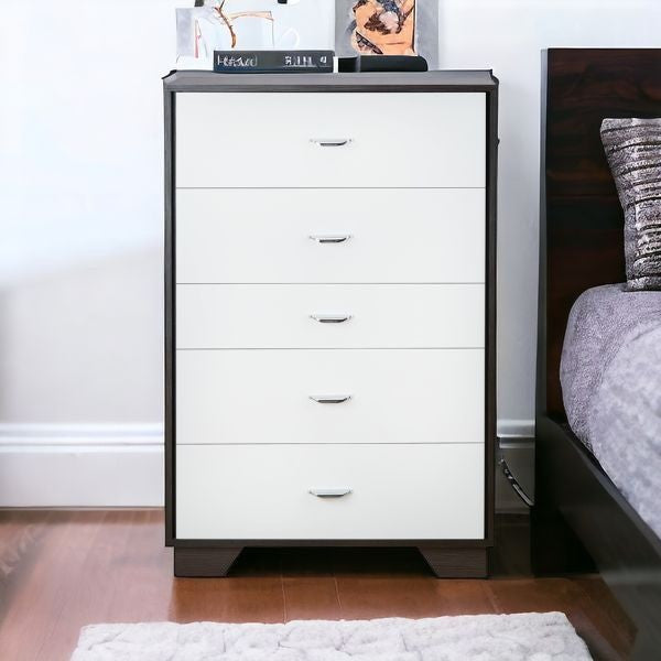 32" Brown and White Five Drawer Standard Chest