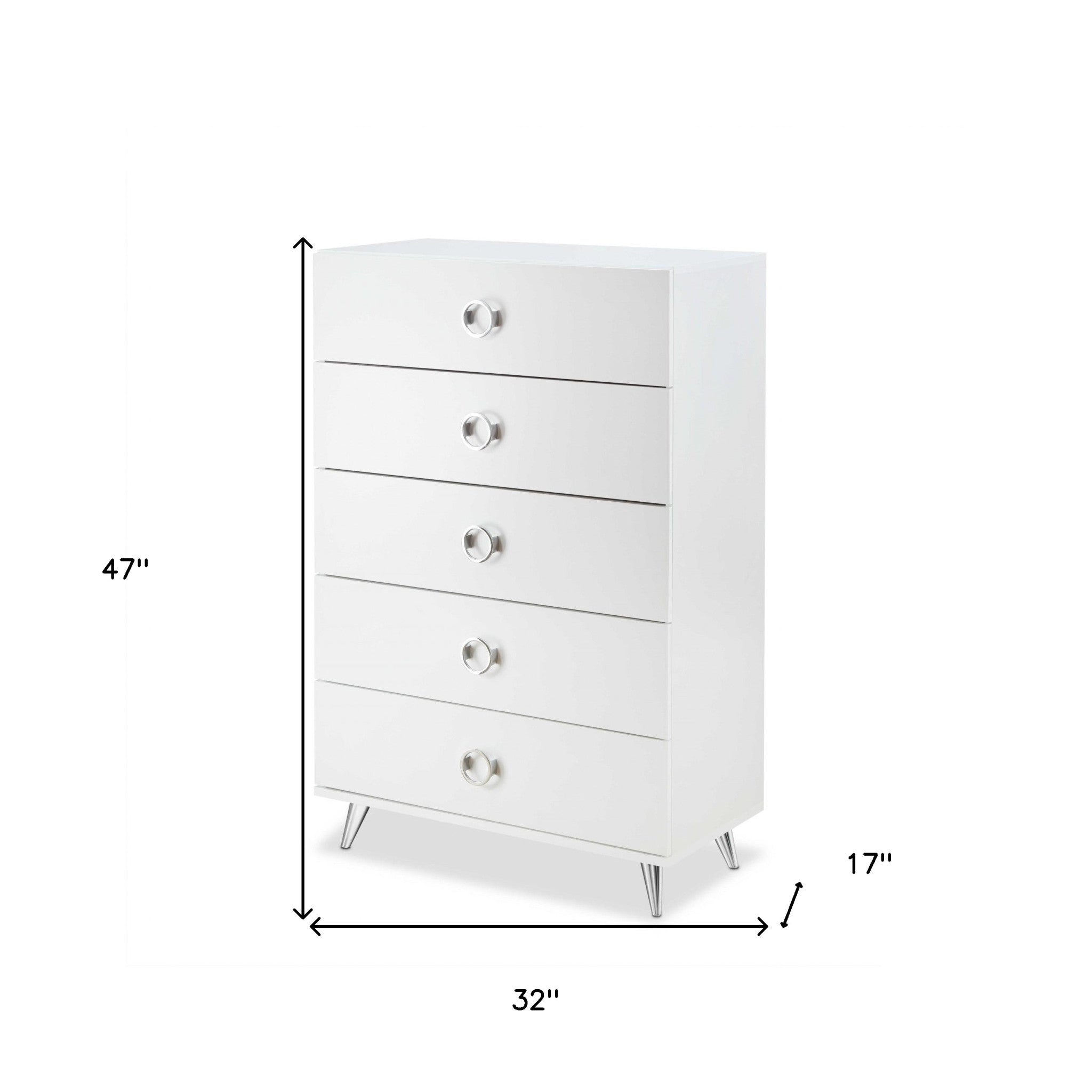 32" X 17" X 47" White And Chrome Particle Board Chest