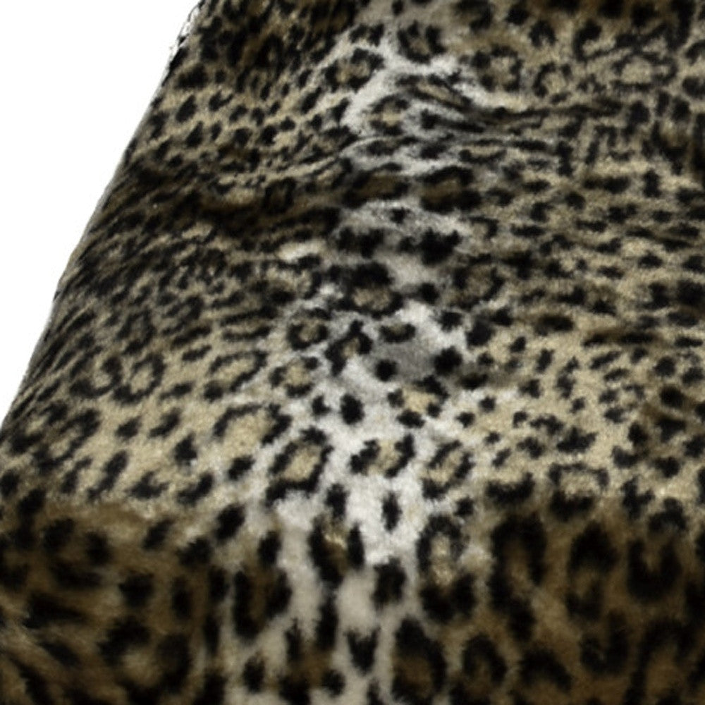 50" X 70" Ivory Black and Brown Faux Fur Animal Print Plush Throw Blanket with Embroidery