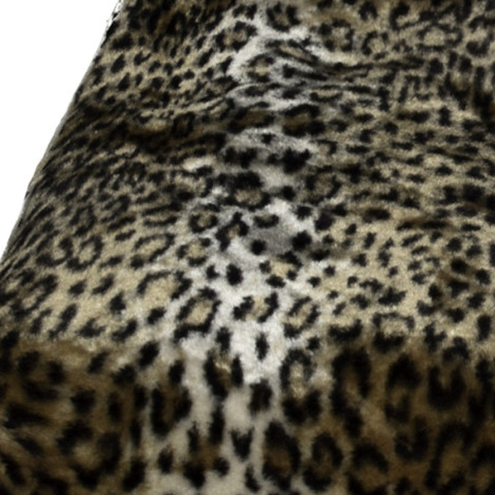 50" X 70" Ivory Black and Brown Faux Fur Animal Print Plush Throw Blanket with Embroidery