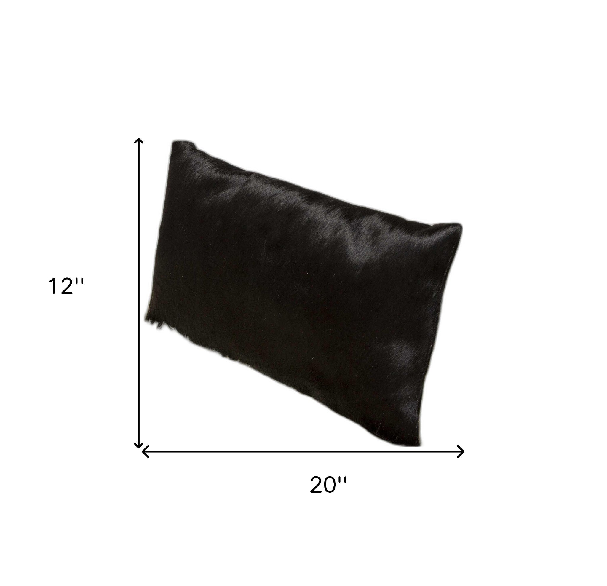 12" X 20" X 5" Black Cowhide  Pillow