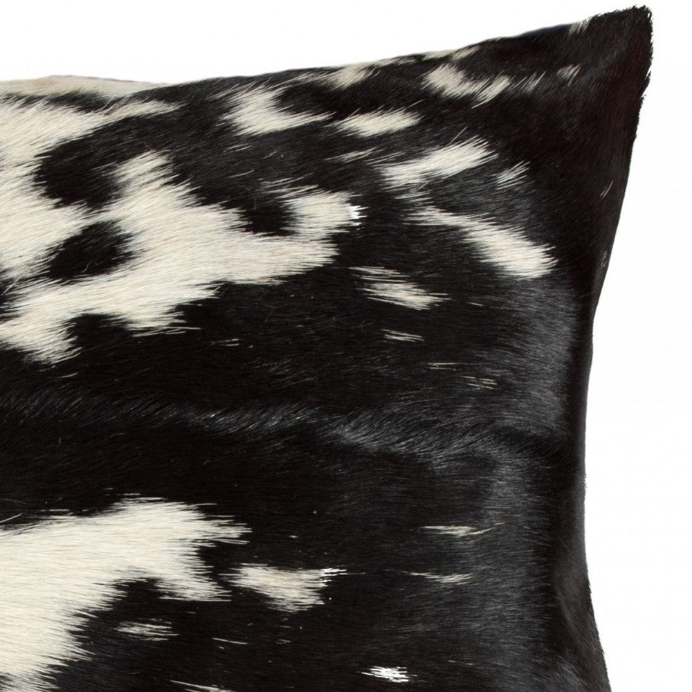 18" Black and White Cowhide Throw Pillow