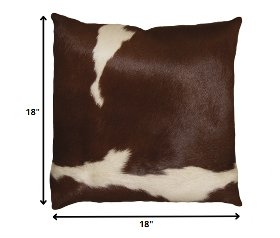 18" X 18" X 5" Brown And White Cowhide  Pillow