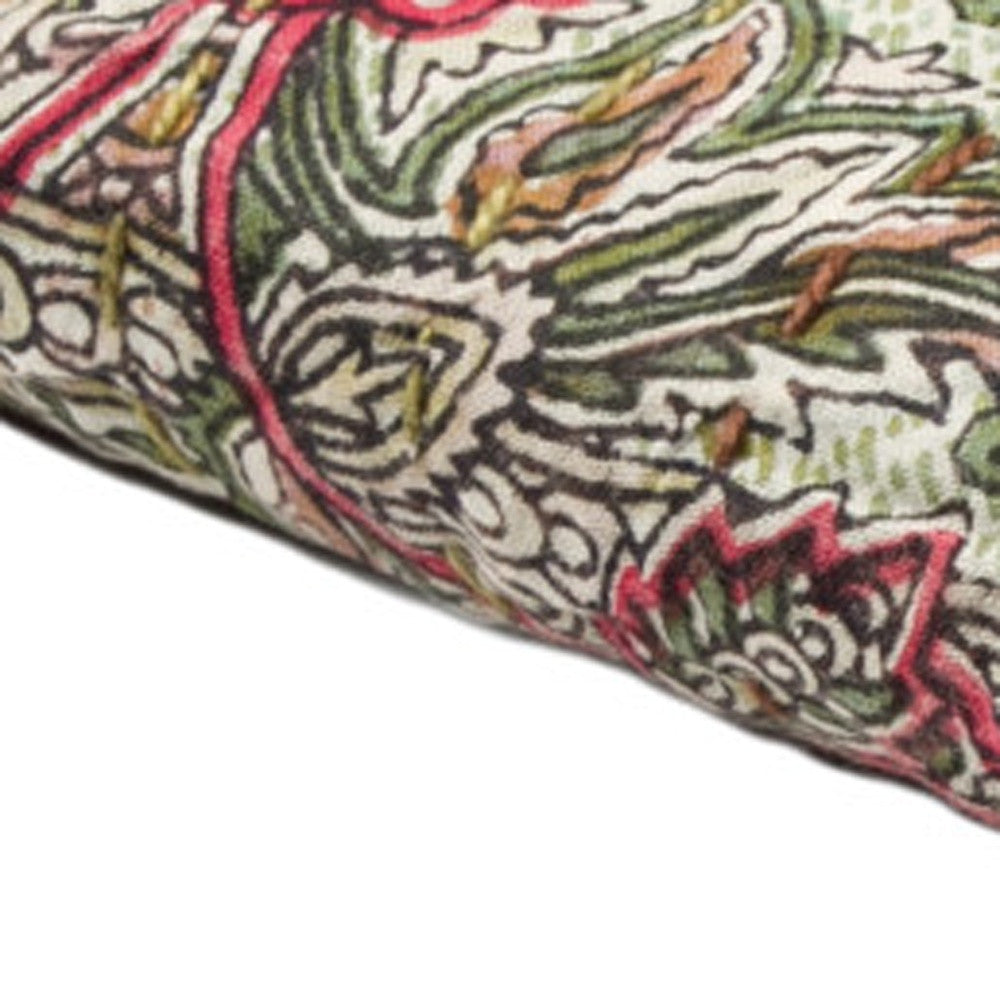 50" X 70" Green and Red Kantha Cotton Damask Throw Blanket with Embroidery