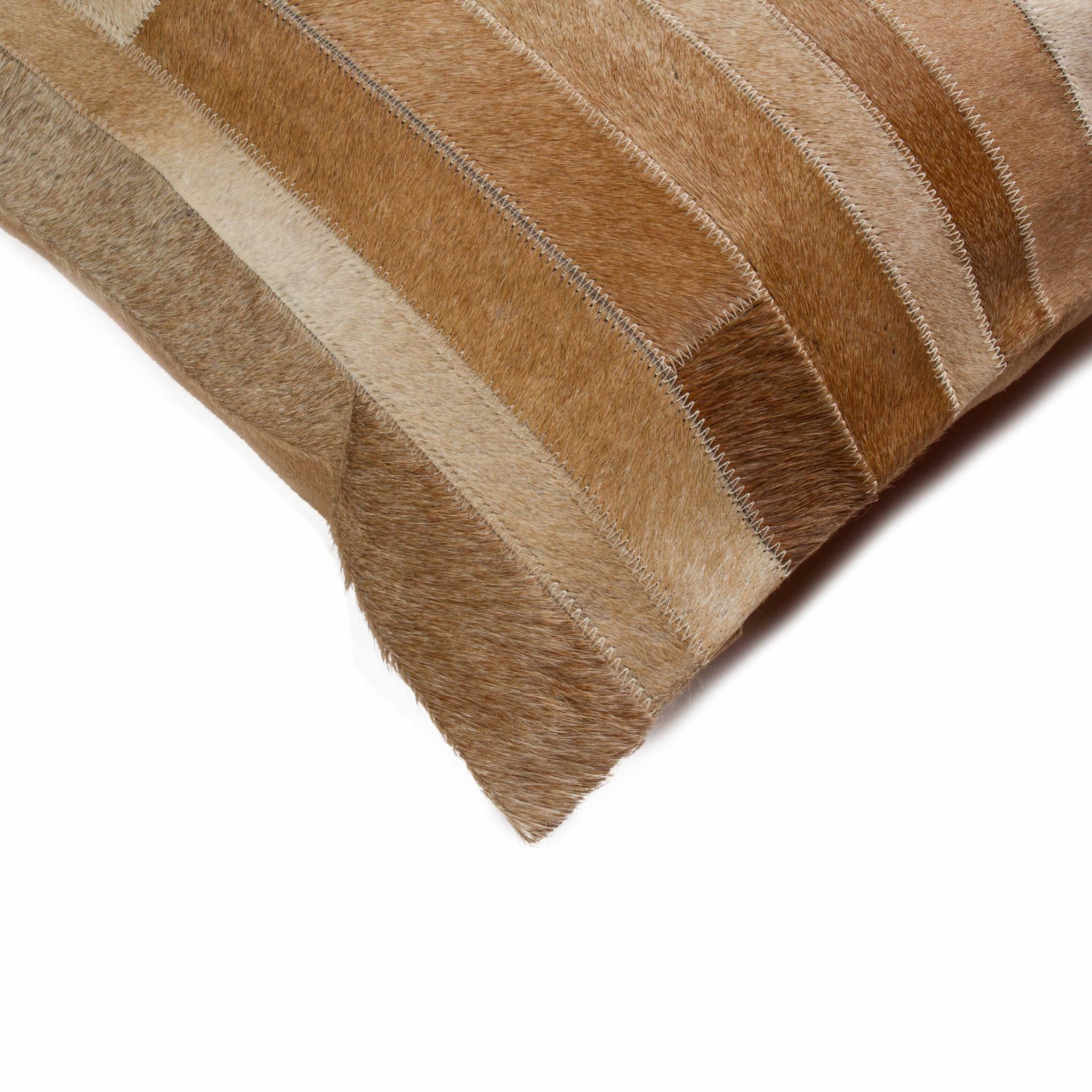 18" Tan Cowhide Throw Pillow