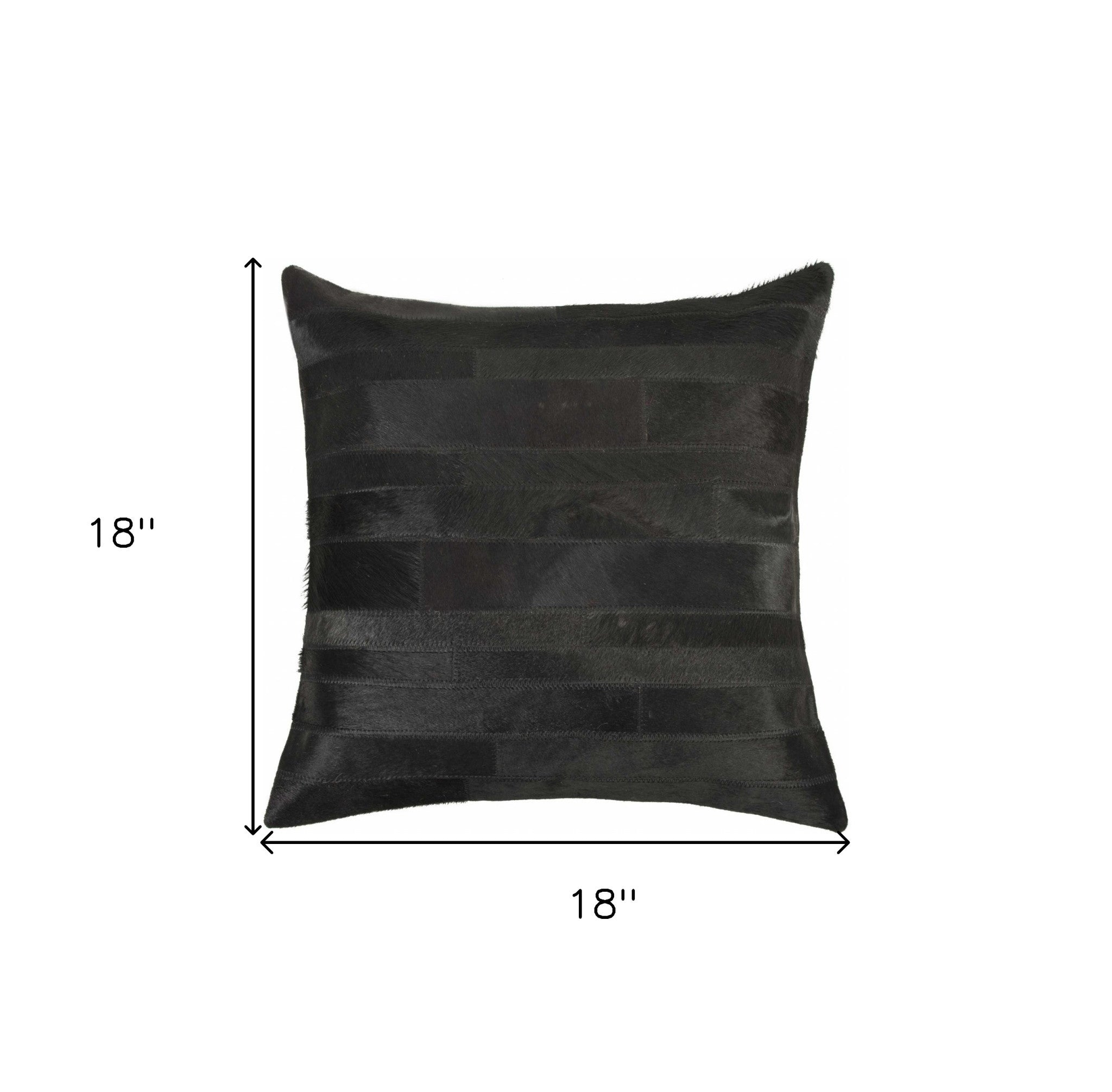 18" Black Cowhide Throw Pillow