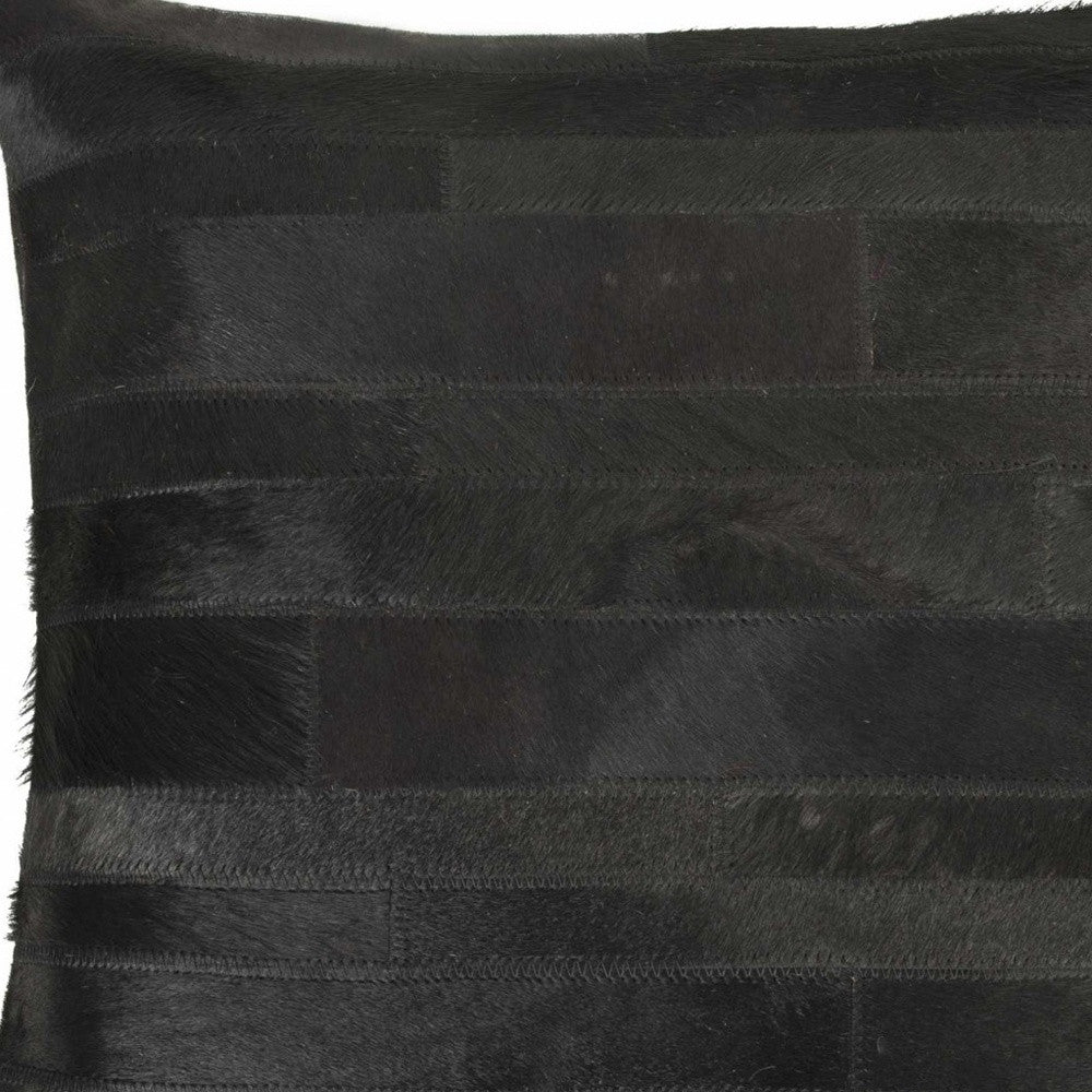 18" Black Cowhide Throw Pillow