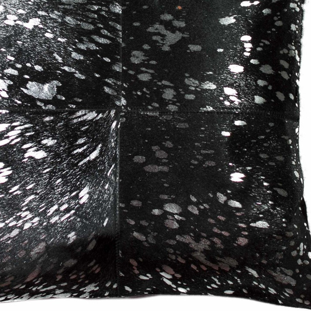 18" Black and Silver Cowhide Throw Pillow