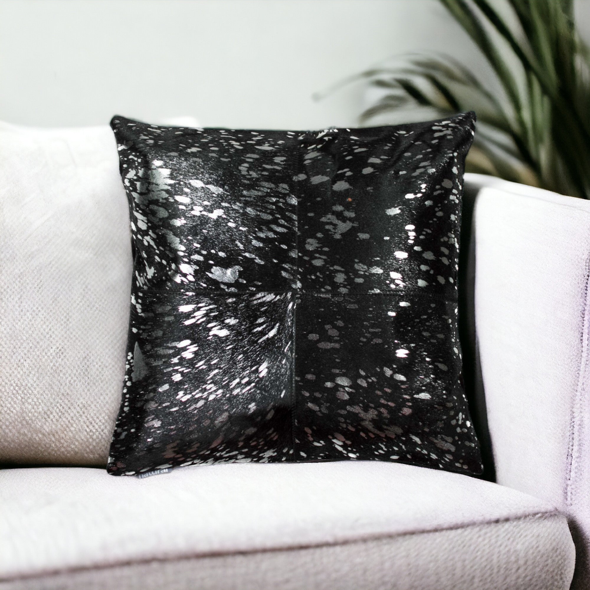 18" Black and Silver Cowhide Throw Pillow