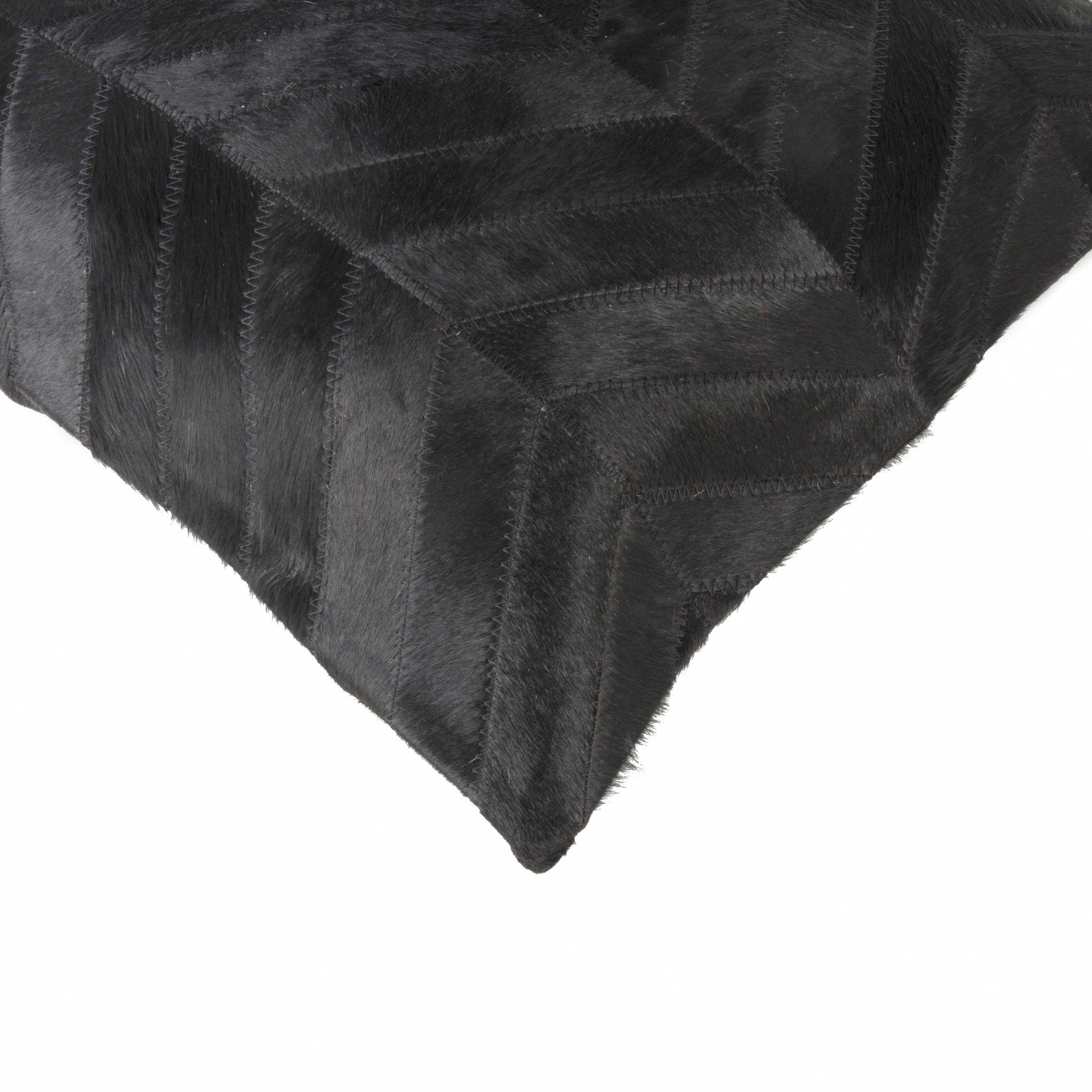 18" Black Cowhide Throw Pillow