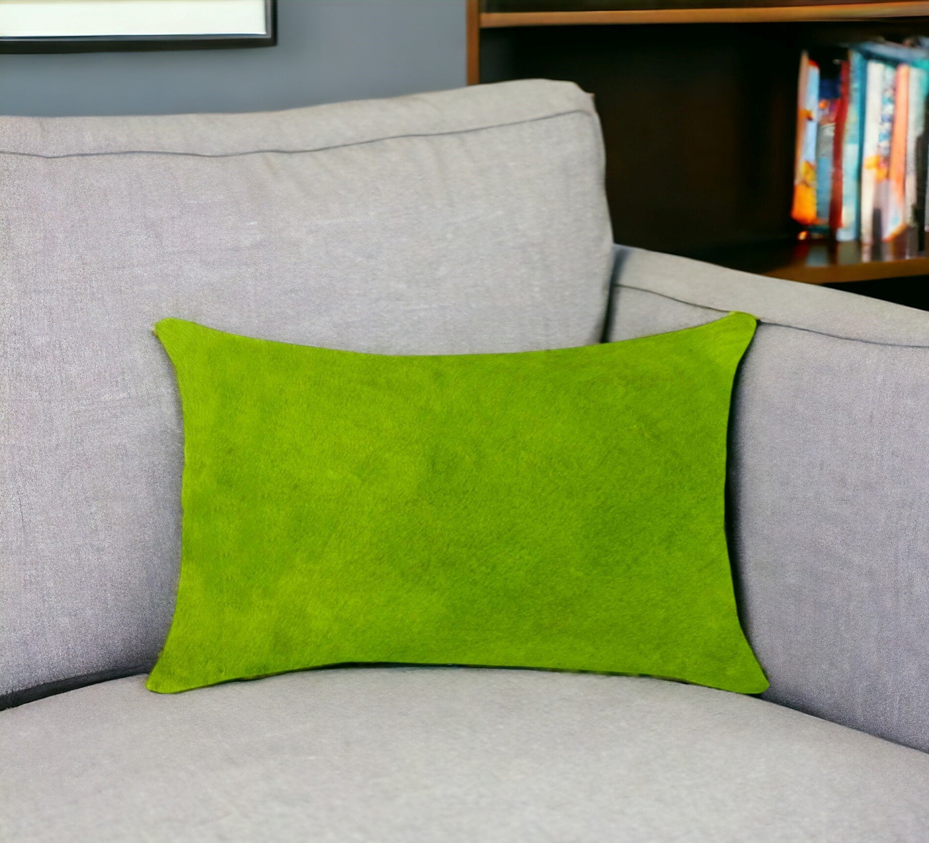 12" X 20" Lime Green Cowhide Throw Pillow