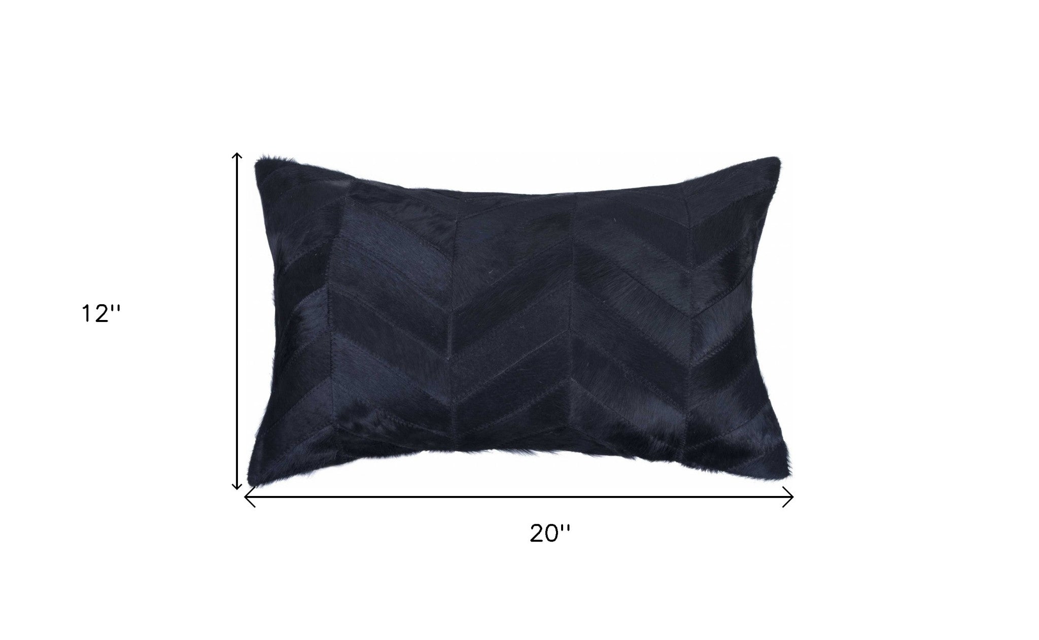 12" X 20" Black and Off White Chevron Cowhide Throw Pillow