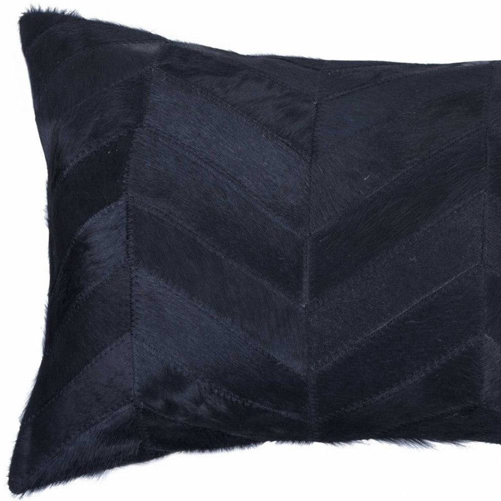 12" X 20" Black Cowhide Throw Pillow