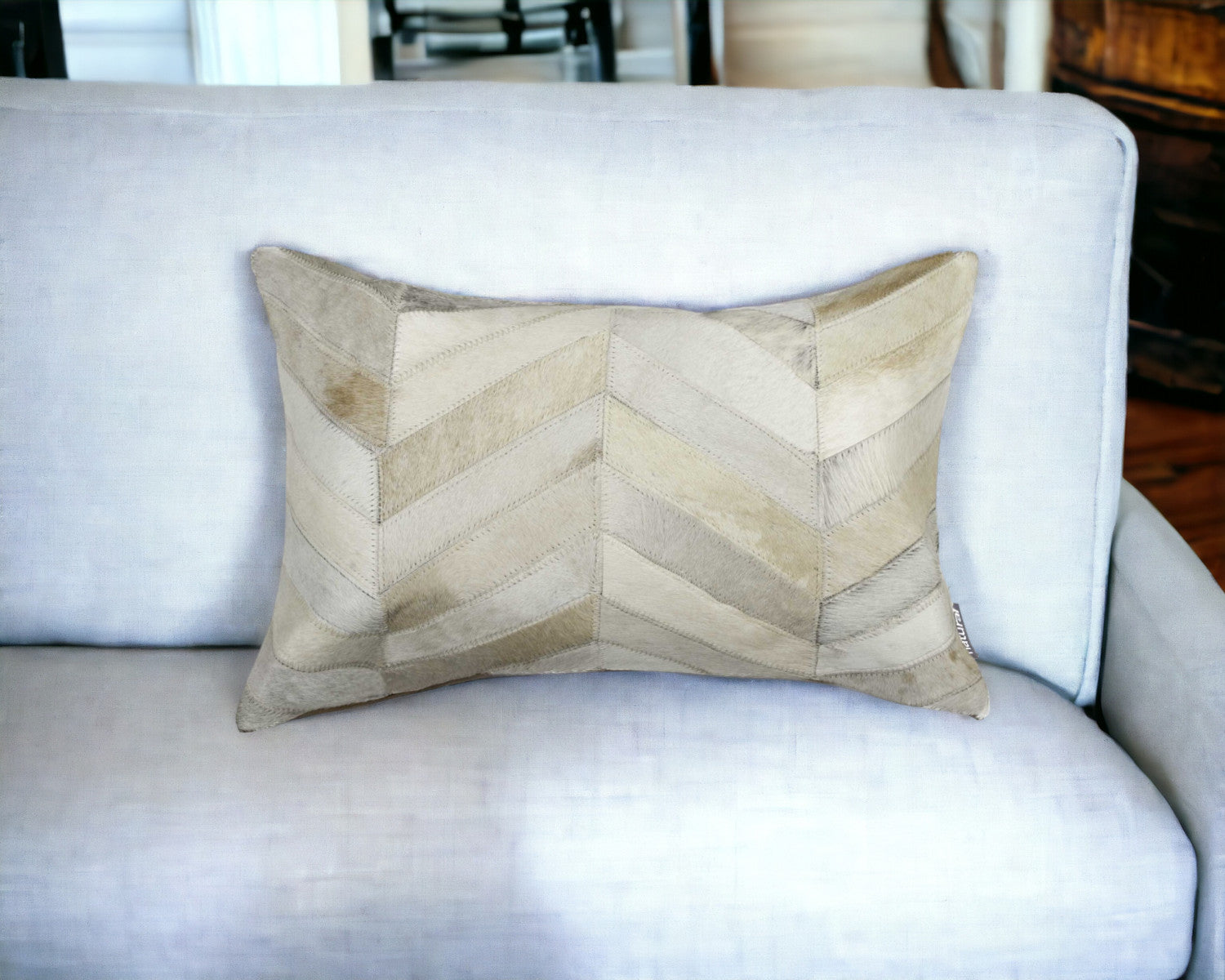 12 X 20 Gray Chevron Cowhide Throw Pillow