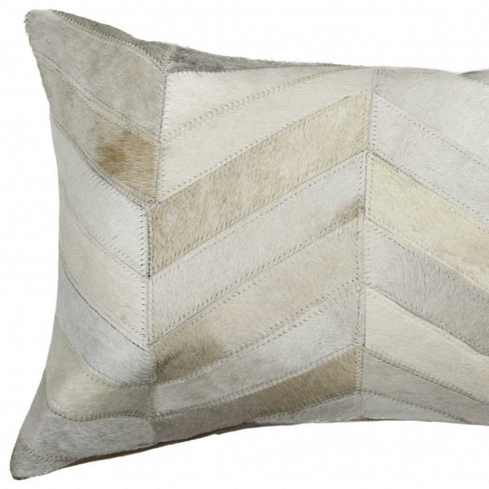 12 X 20 Gray Chevron Cowhide Throw Pillow