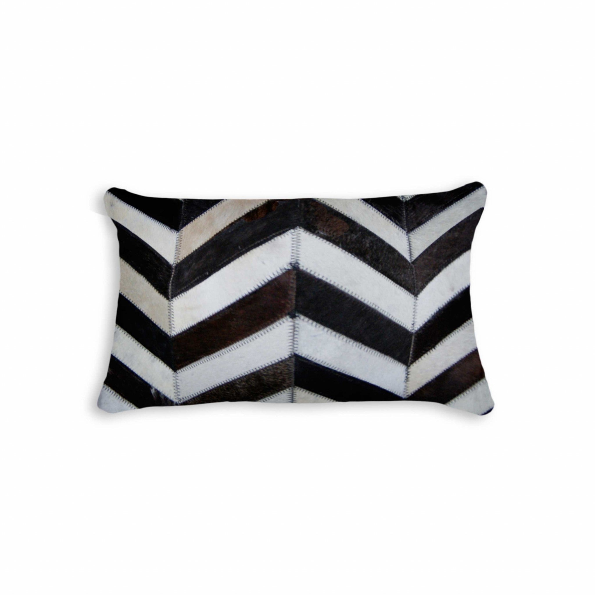 12" X 20" Black Cowhide Throw Pillow