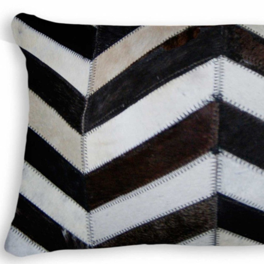 12" X 20" Black Cowhide Throw Pillow