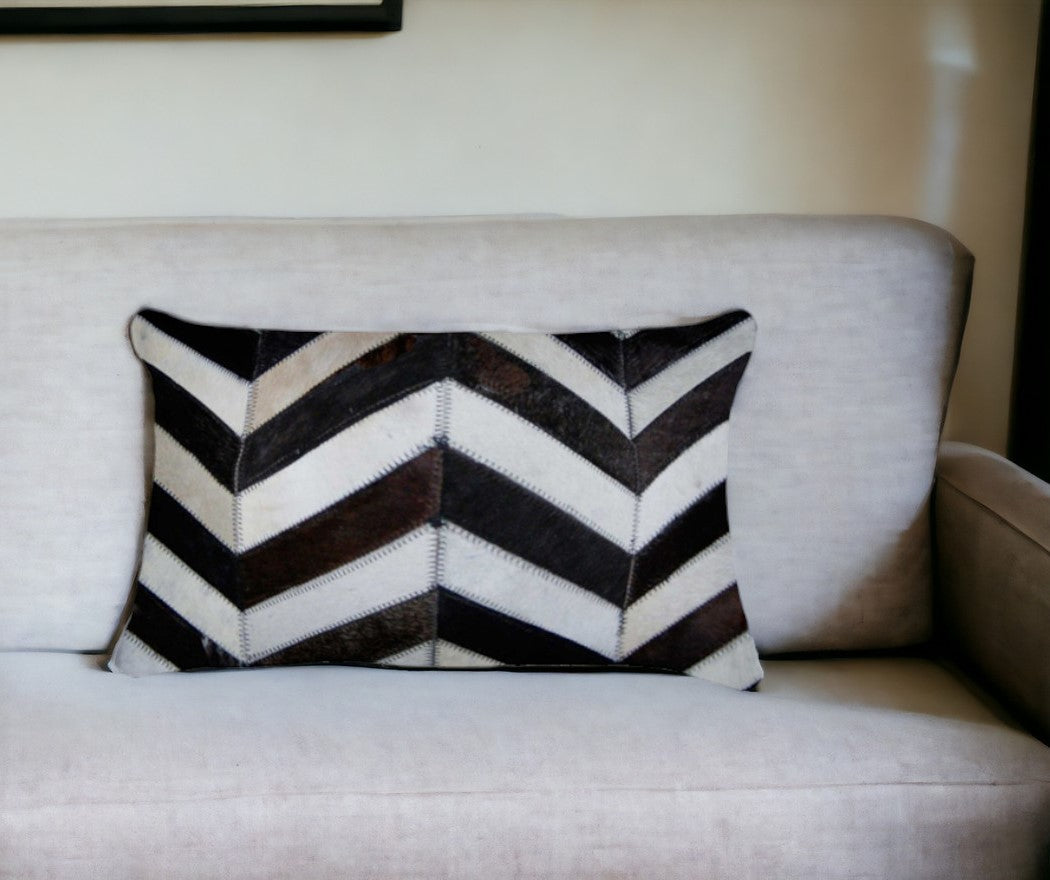 12 X 20 Gray Chevron Cowhide Throw Pillow