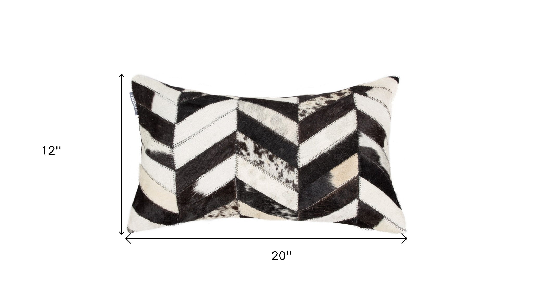 12" X 20" Black and Off White Chevron Cowhide Throw Pillow