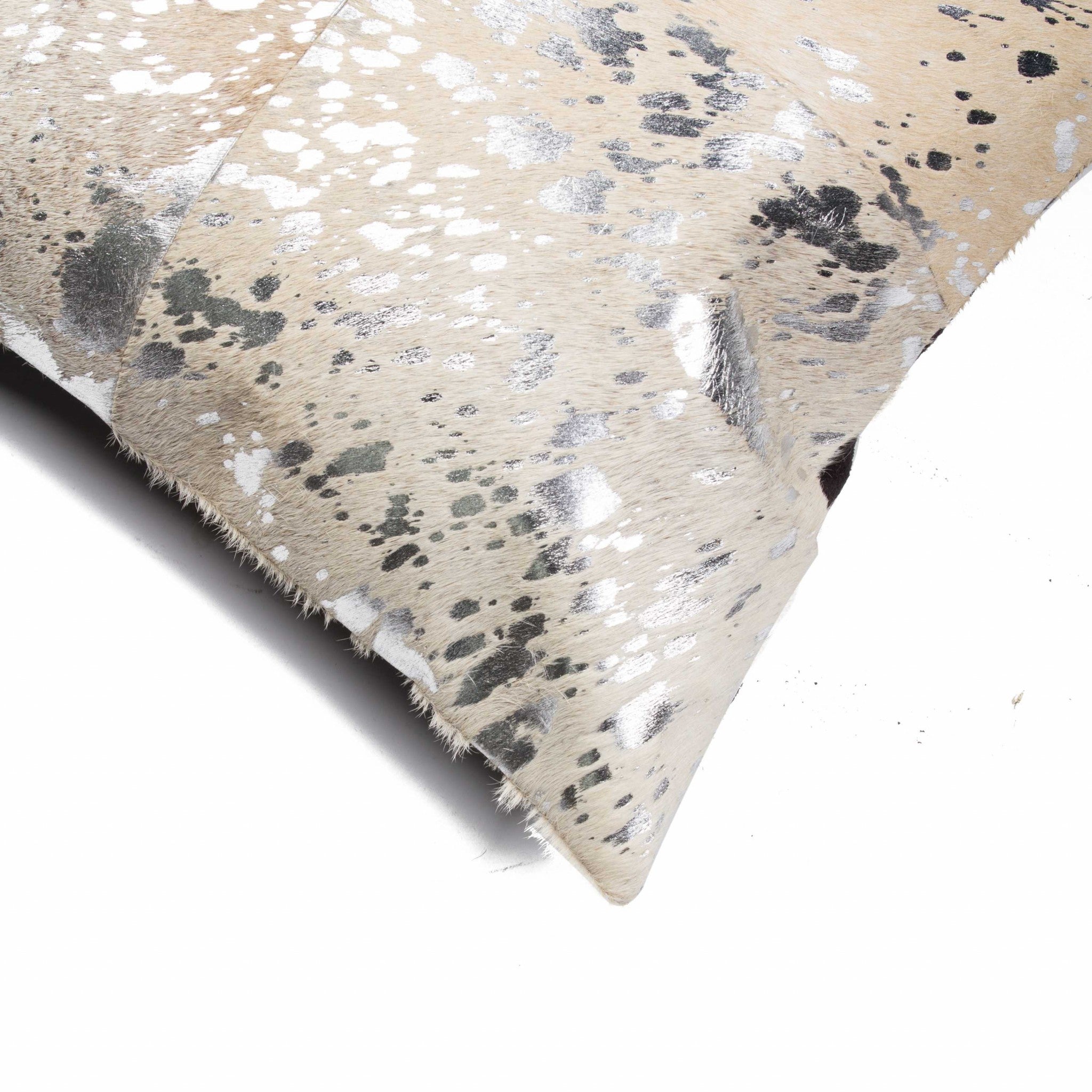 Set of Two Silver and Gray Cowhide Throw Pillow