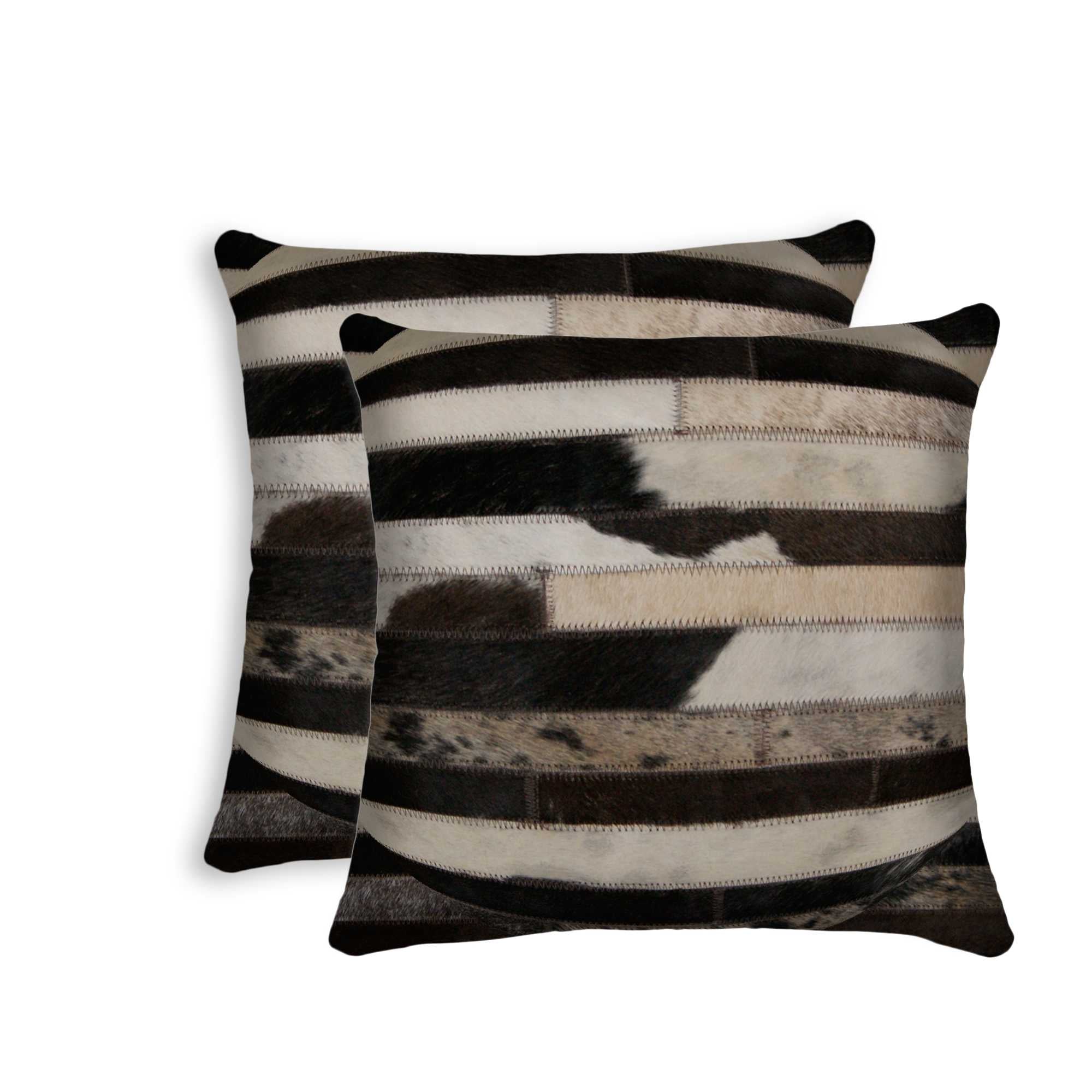 Set of Two Silver and Gray Cowhide Throw Pillow