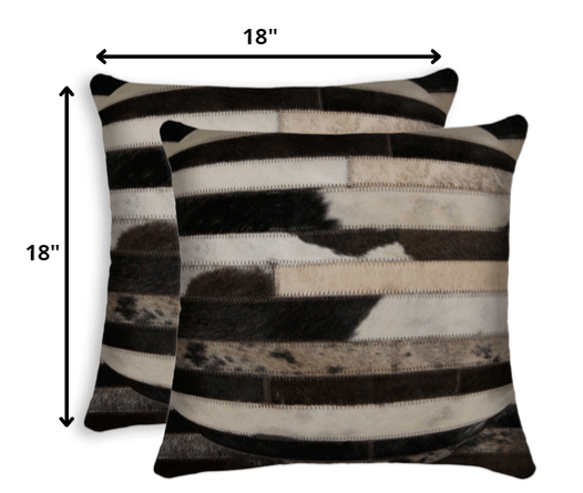 Set of Two Silver and Gray Cowhide Throw Pillow