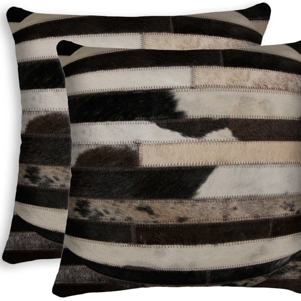 Set of Two Silver and Gray Cowhide Throw Pillow