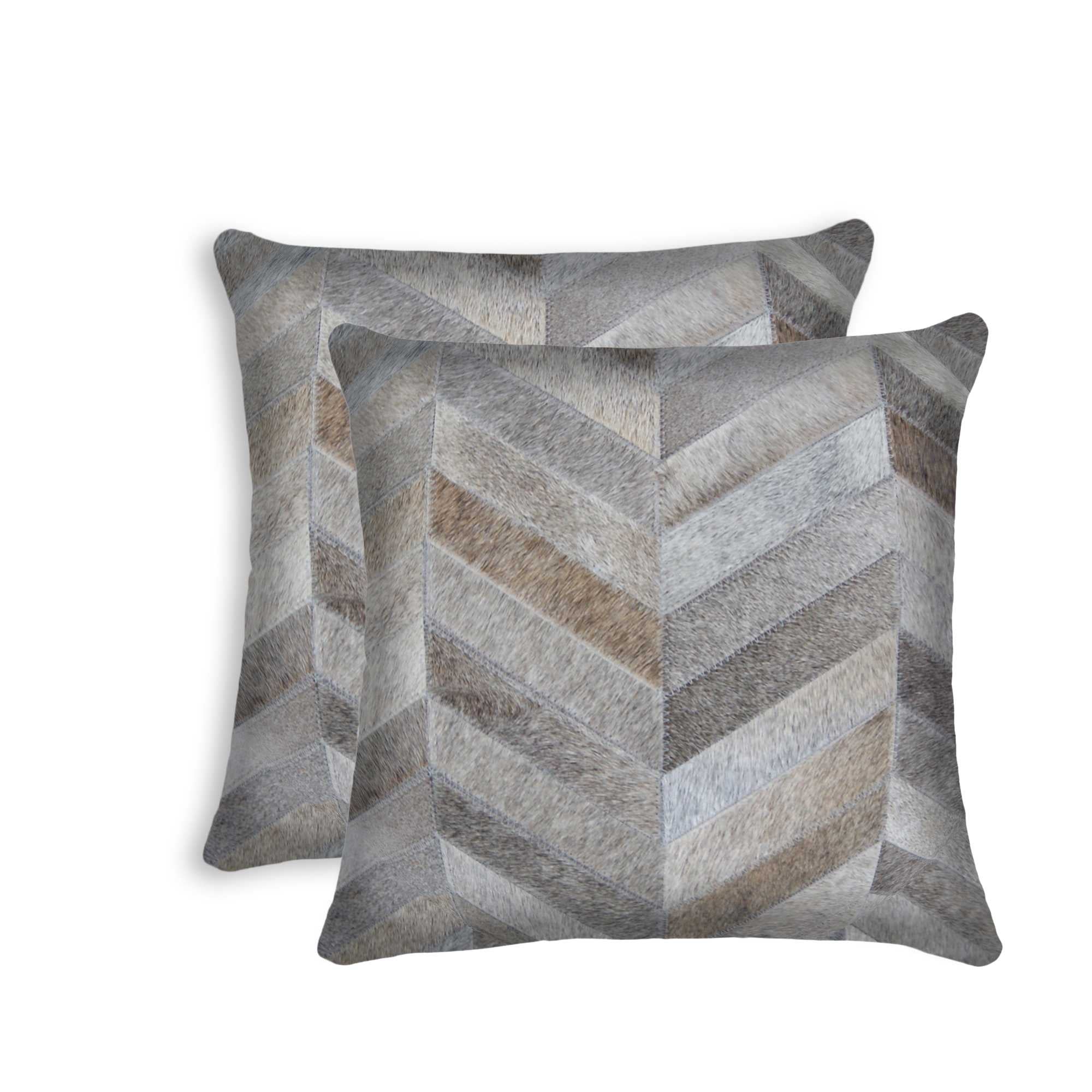 Set of Two Silver and Gray Cowhide Throw Pillow