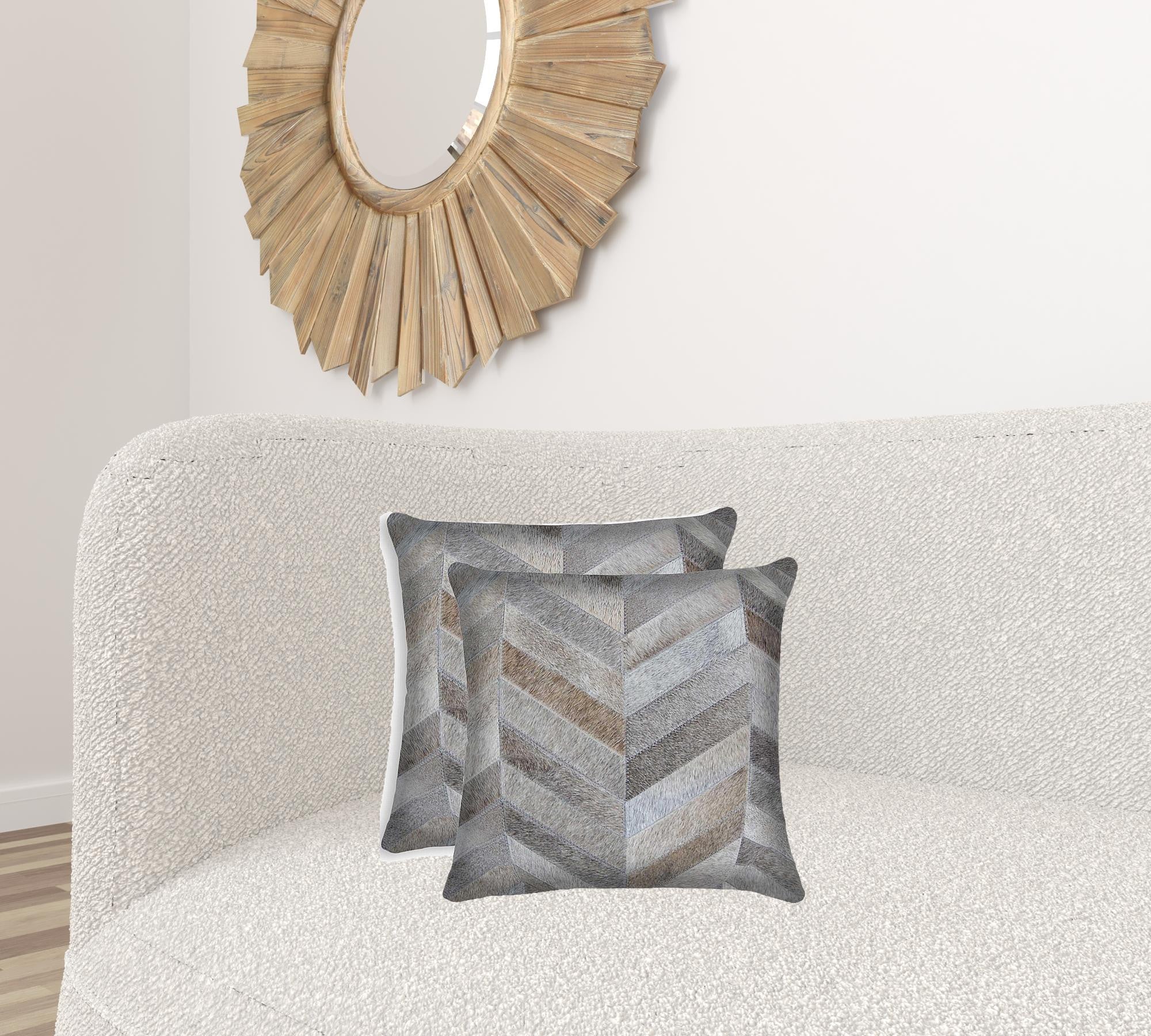 Set of Two Silver and Gray Cowhide Throw Pillow