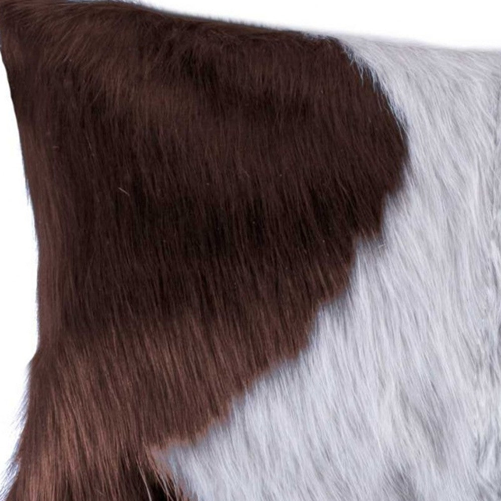 12" X 20" Brown and White Cowhide Throw Pillow