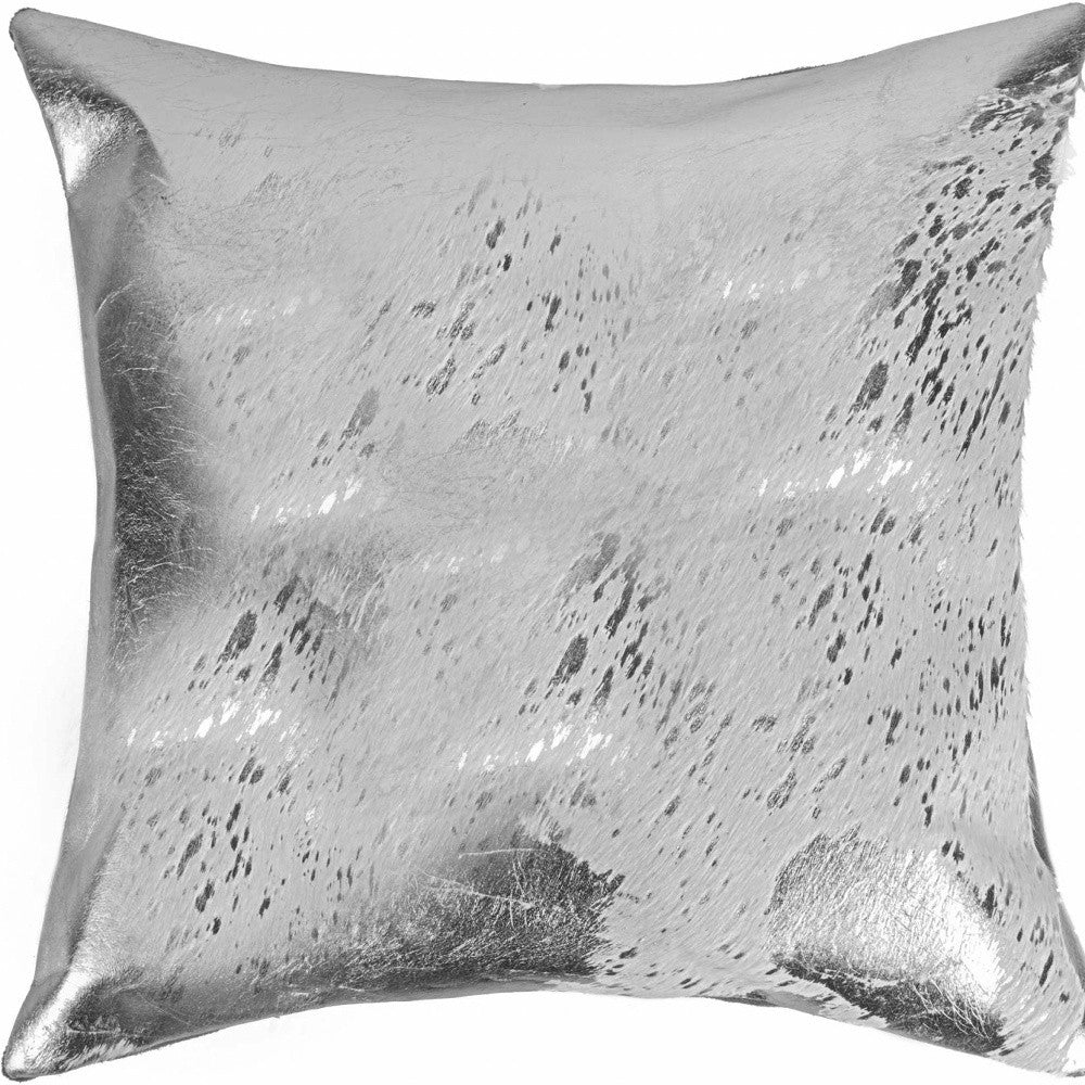 18 X 18 Silver Animal Print Cowhide Throw Pillow