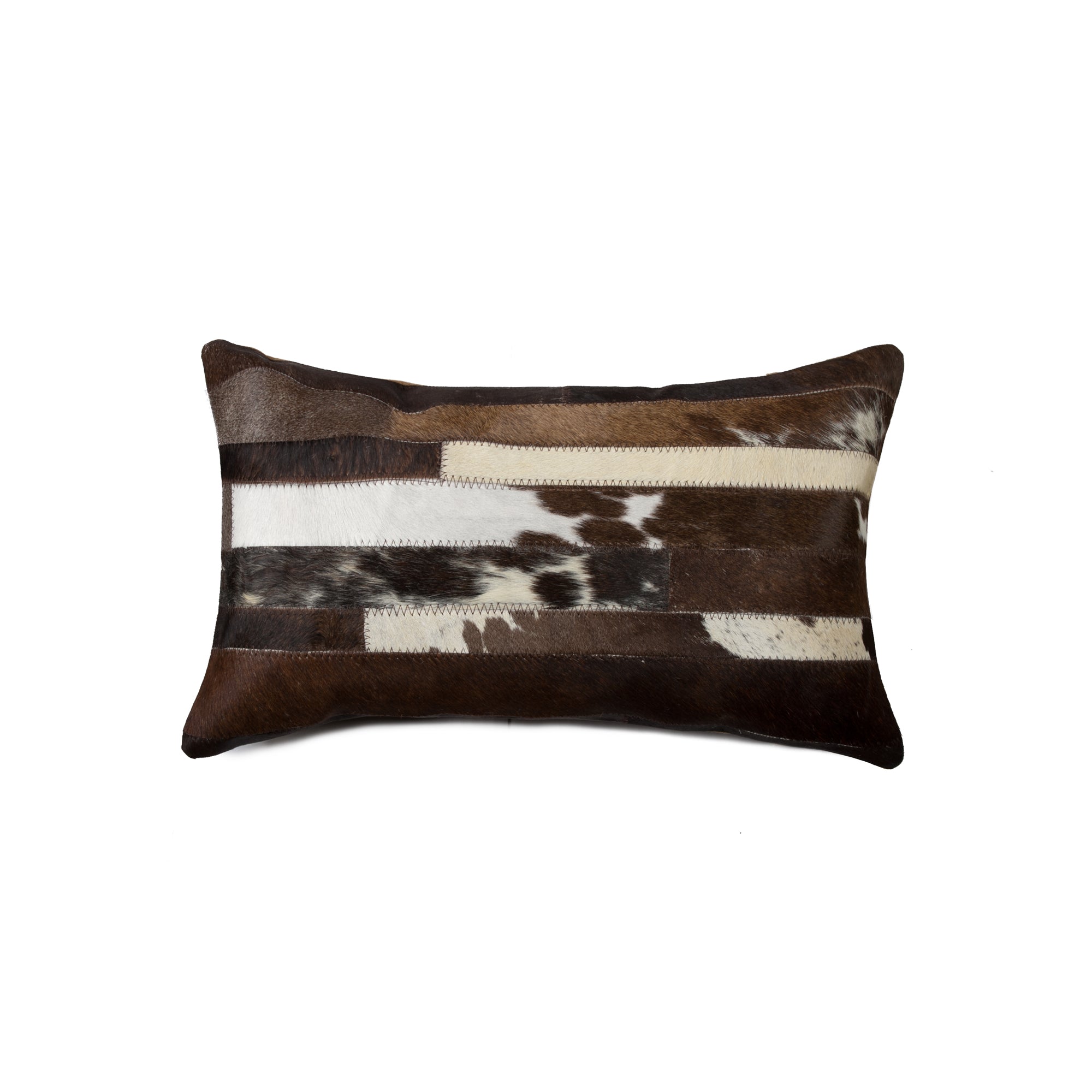 12" X 20" Brown and White Cowhide Throw Pillow