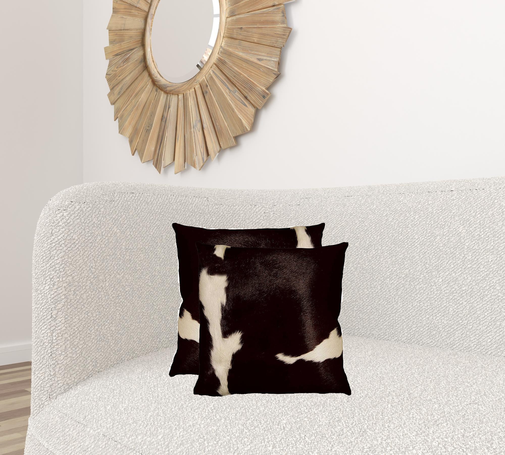 Set of Two Silver and Gray Cowhide Throw Pillow