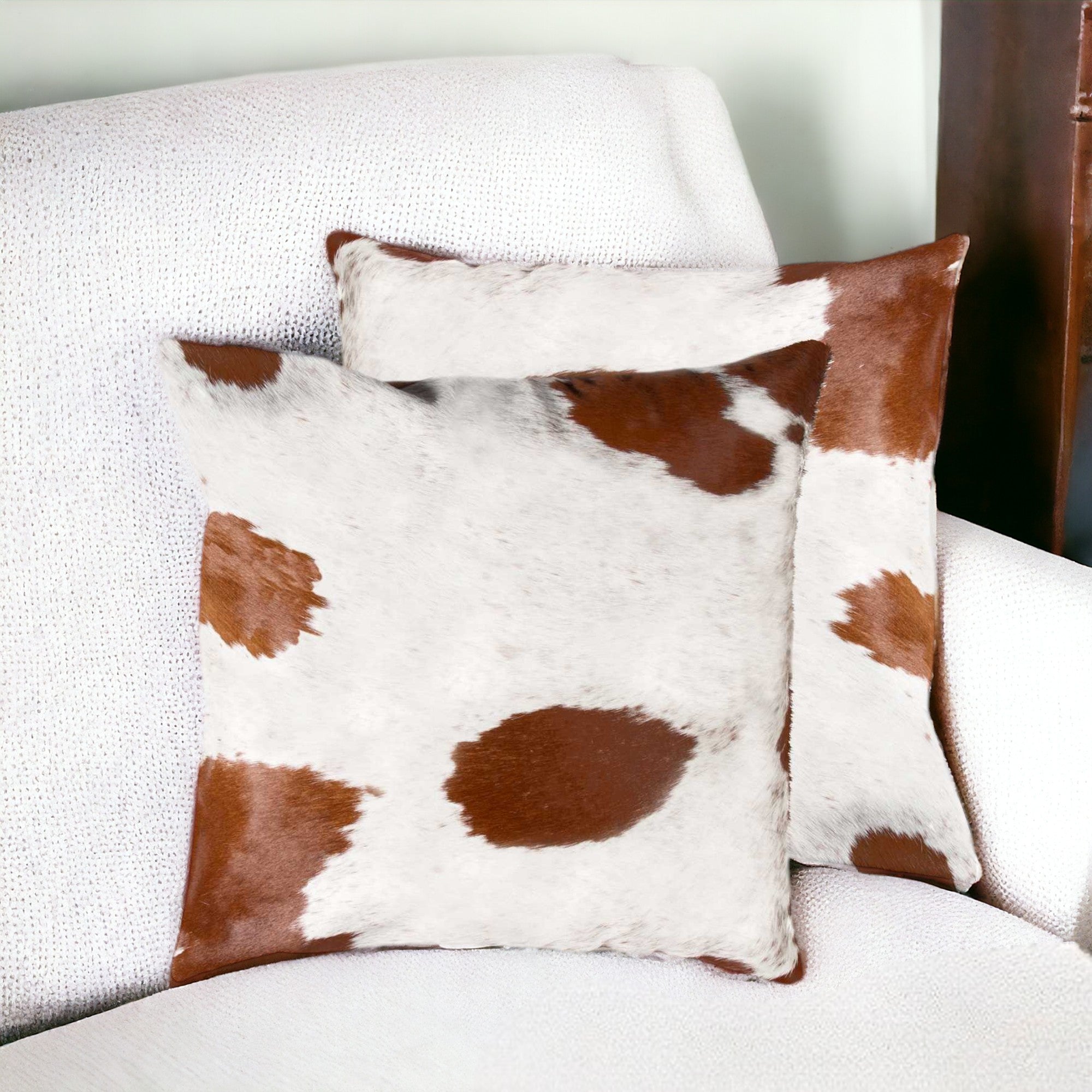 Set of Two Silver and Gray Cowhide Throw Pillow