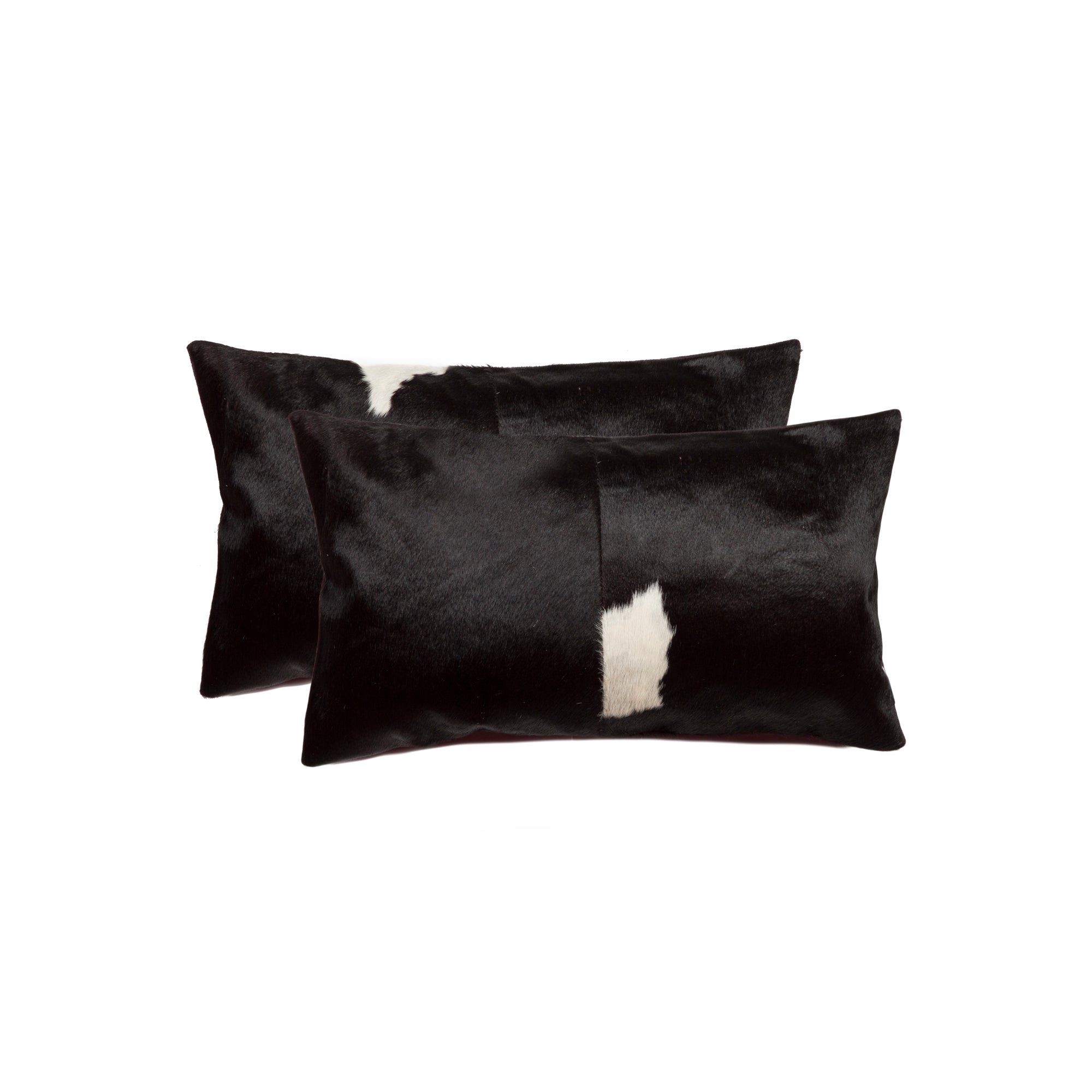 Set of Two 12" X 20" Black Cowhide Throw Pillow